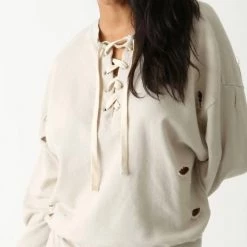 Cheap 👍 Electric & Rose 👩 women Margot Distressed Sweatshirt in Bone 💯