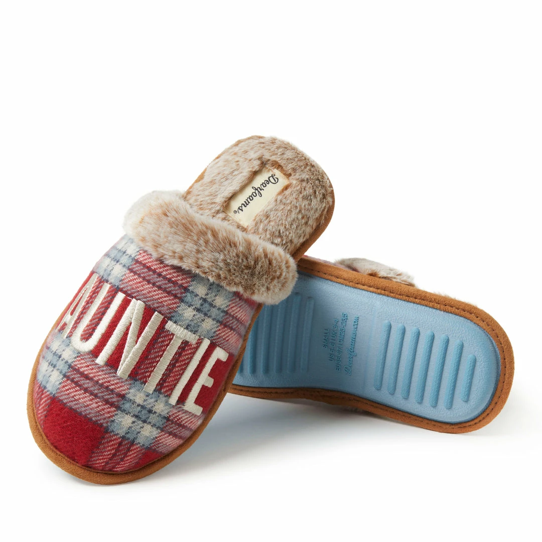 Brand new βοΈ Dearfoams π© Women's Auntie Bear Red Plaid Scuff Slippers π― - Image 2
