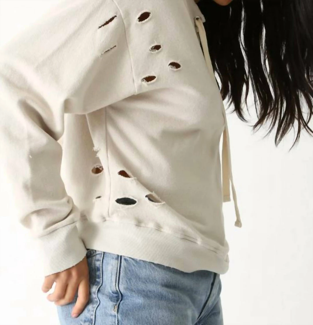 Cheap π Electric & Rose π© women Margot Distressed Sweatshirt in Bone π― - Image 2