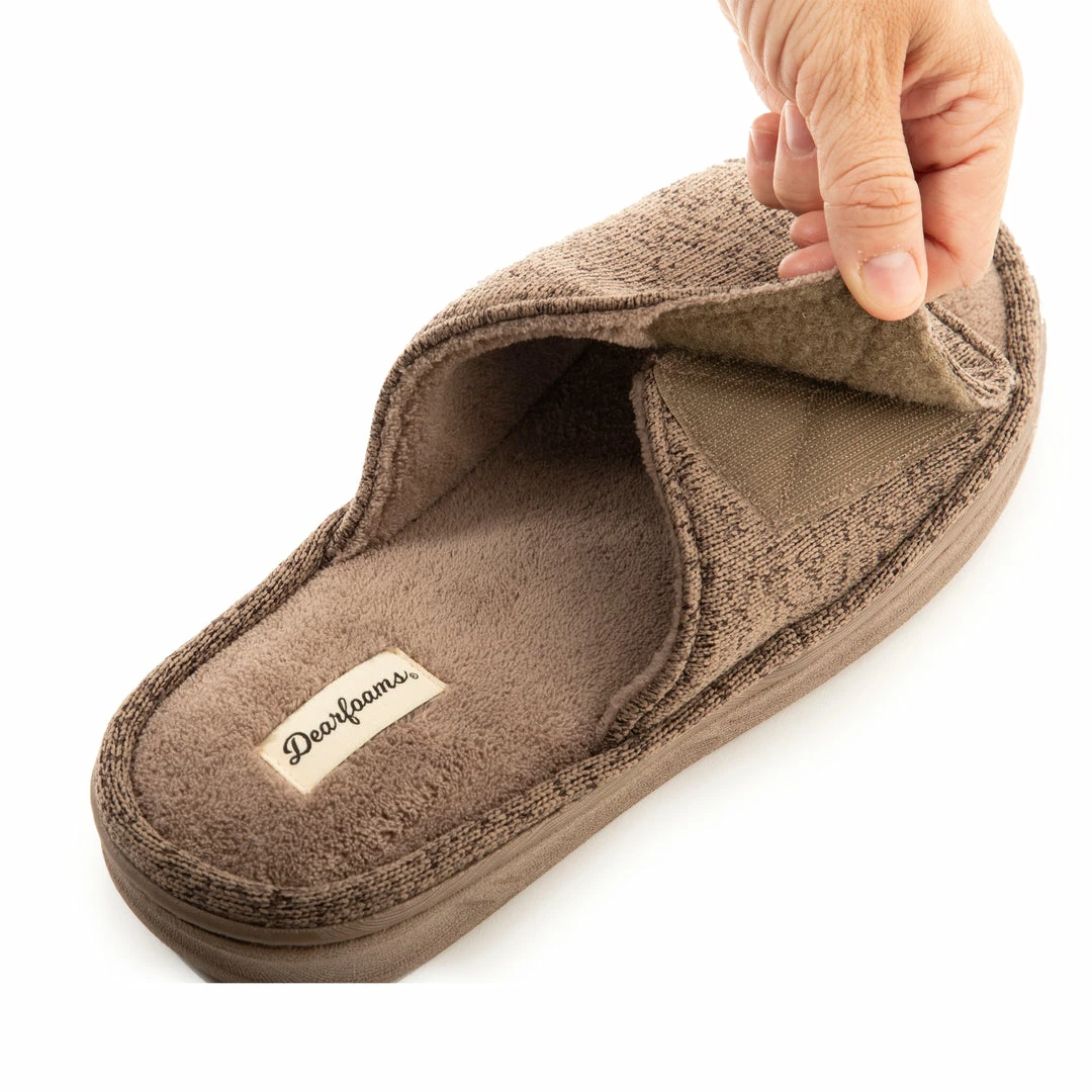 Promo β Dearfoams Men's Chase Marled Knit Slide Memory Foam Slippers with Adjustable Strap π₯° - Image 4