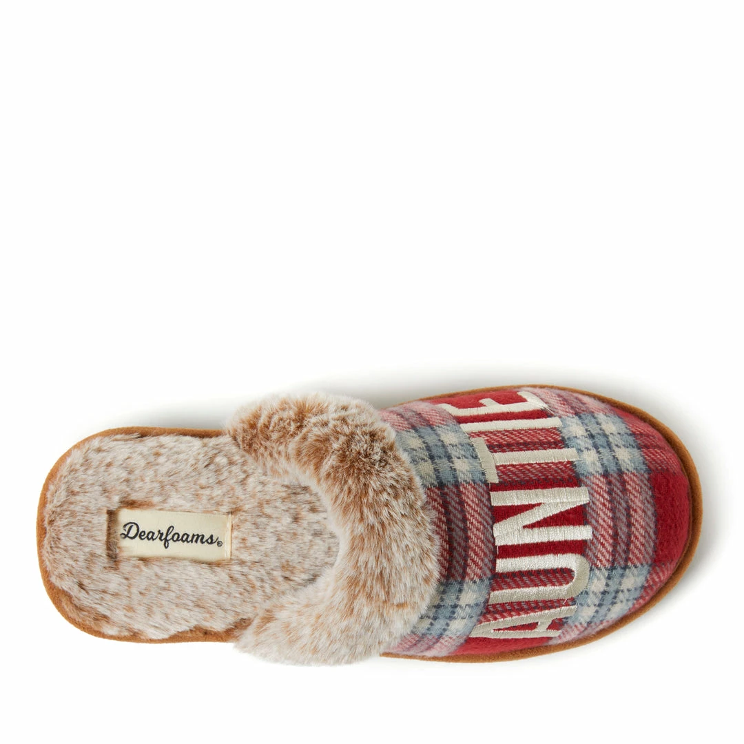 Brand new βοΈ Dearfoams π© Women's Auntie Bear Red Plaid Scuff Slippers π― - Image 5