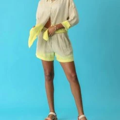 Outlet π Electric & Rose π© women Carissa Gauze Short in Khaki / Lemon β
