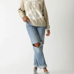 New 🛒 Electric & Rose 👩 women Boyfriend Sweatshirt - Peace in Bone/Cloud 👏